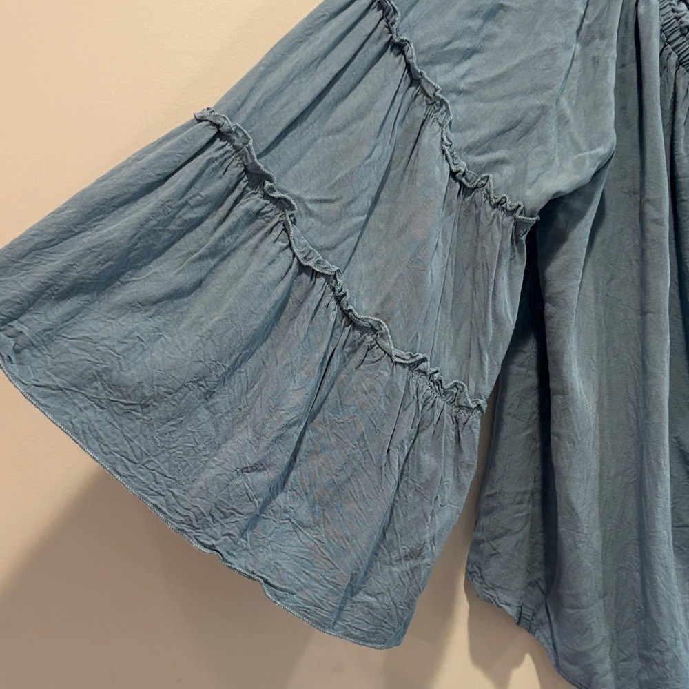 Women's Blue Ruffled Top - Picture 2 of 3